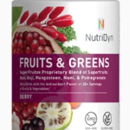 NutriDyn Fruits & Greens Berry Flavor *Certified Organic* w/ Acai, Gogi, Mangosteen, Noni & Pomegranate Super Fruits 304.8 Grams (Berry)