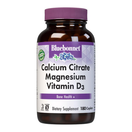 Bluebonnet Nutrition Calcium Citrate Magnesium Plus Vitamin D3 Caplets, Bone Health & Muscle Relaxation, Non GMO, Gluten, Soy & Milk Free, Kosher, White, Unflavored, 180 Count