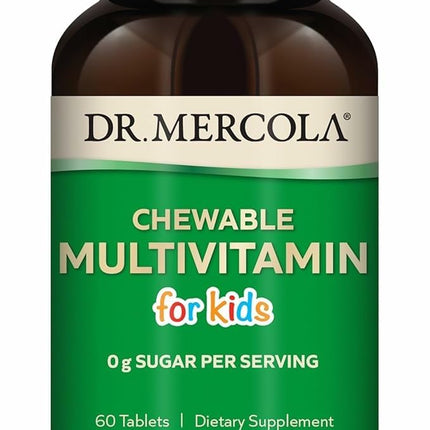 Dr. Mercola Chewable Multivitamin for Kids - 28 Vitamins & Minerals - 0g Sugar - Non-GMO, Gluten-Free & Soy-Free - Natural Orange Flavor - 60 Tablets