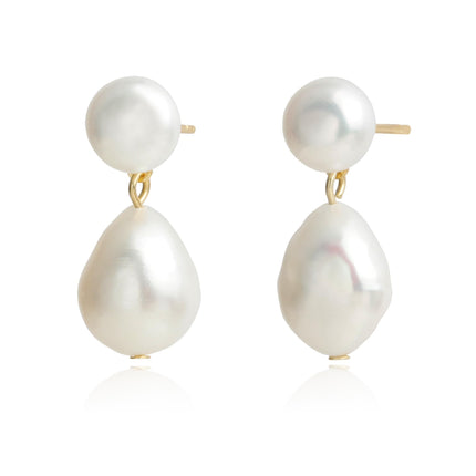 Freshwater Cultured White Baroque Pearl Dangling Drop Earrings for Women