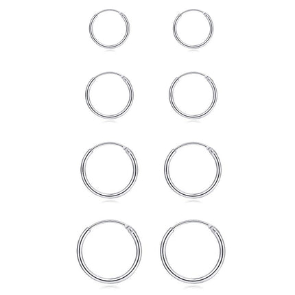 EPIRORA Silver Hoop Earrings- Cartilage Earring Small Hoop Earrings for Women Men,4 Pairs of Hypoallergenic 925 Sterling Silver Tragus Earrings(Silver,8mm/10mm/12mm/14mm)