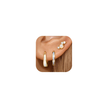EATHAREEL Opal Earrings for Women, Dainty Opal Hoop Huggie Earrings, Hypoallergenic 14K Gold Earrings for Sensitive Ears, Christmas Gift for Her/Women