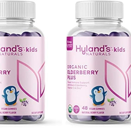 Hyland's Kids Organic Elderberry Plus Gummies, Organic Black Elderberry with ZINC and Vitamin C, Immune Support for Children, 48 Vegan Gummies (Pack of 2)