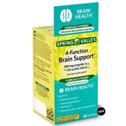 Spring Valley 4-Function Brain Support, 60 Count + VLS Sticker.