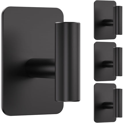 Eowihor Heavy Duty Adhesive Hooks - 26lb Max, Sticky Wall Hooks Waterproof Stainless Steel for Hanging Towel, Coat, Robe, Towel Hooks Stick on Bathroom, Kitchen, Shower, Door (Black, 4 Pack)