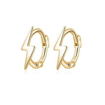 Reffeer Solid 925 Sterling Silver Lightning Bolt Hoop Earrings for Women Teen Girls Lightning Hoop Earrings Cartilage Huggie Earrings (B-18K Gold)