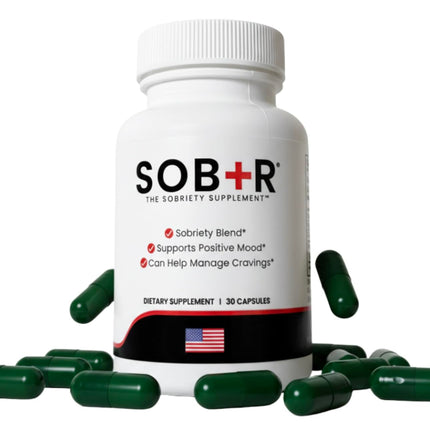 SOB+R Natural Drug Recovery Supplement | Alcohol Craving Blocker for Addiction Support | Restores Nutrients, Boost Mental Clarity | Vegetarian Capsules - Therapist Formulated, Made in USA | 30 Count