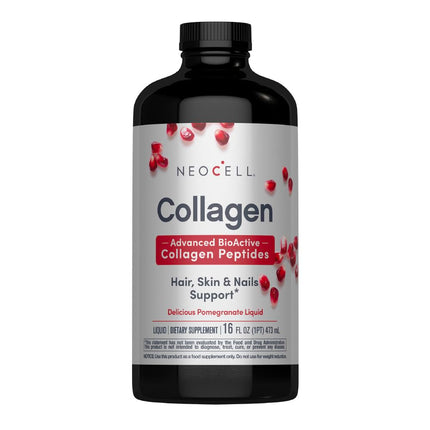 NeoCell Liquid Collagen, Skin, Hair, Nails and Joints Supplement, Includes Fruit Juice Concentrates and Green Tea Blend, Pomegranate, 16 oz., 1 Bottle