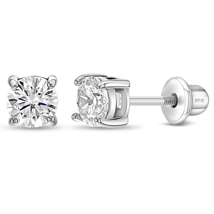 In Season Jewelry Tiny Solitaire Sterling Silver Kids Earrings – 4mm