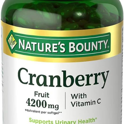 Natures Bounty Cranberry Fruit 4200mg with Vitamin C, Herbal Supplement, Supports Urinary Health, 300 Rapid Release Softgels
