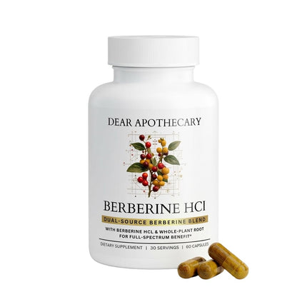 Dear Apothecary Berberine HCl 1200mg Supplement - Dual Source Bark & Root Extract - Berberis Aristata - USA Grown Botanical Extract - Vegan Non-GMO Gluten-Free Capsules - 60 Count