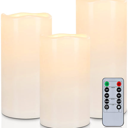 Homemory 6" 8" 10" x 4" Waterproof Outdoor Flameless Candles, Battery Operated Flickering LED Pillar Candles with Remote and Timers for Indoor, Plastic, Ivory White