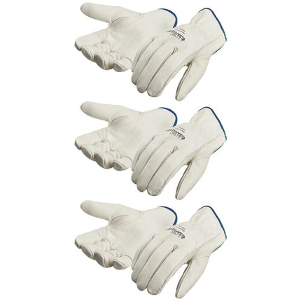 SAFEGEAR 3-pk. Cowhide Leather Work Gloves with Keystone Thumb - XL Driver Safety Gloves for Men or Women - For Truck Driving, Construction, Welding, Gardening & More - J. J. Keller & Associates