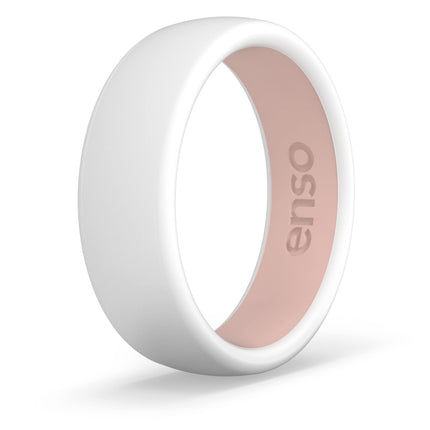 Enso Rings Dual Tone 2.0 Silicone Wedding Ring – Two Tone Hypoallergenic Wedding Band – Comfortable Band for Active Lifestyle – White/Pink Sand, Size 4