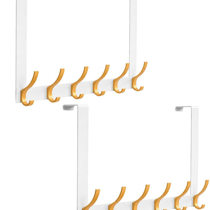 Peasulin 2 Pack 11" Over the Door Hook Rack, 6 Double Hooks