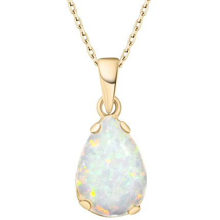 ADITA GOLD White Opal Pendant Birthstone Necklace for Women, Gold Plated