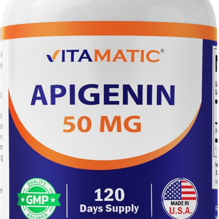 Vitamatic 2 Pack Apigenin 50mg - 120 Vegetarian Capsules - Bioflavonoid Support Prostate Health, Metabolism & Relaxation (Total 240 Capsules)
