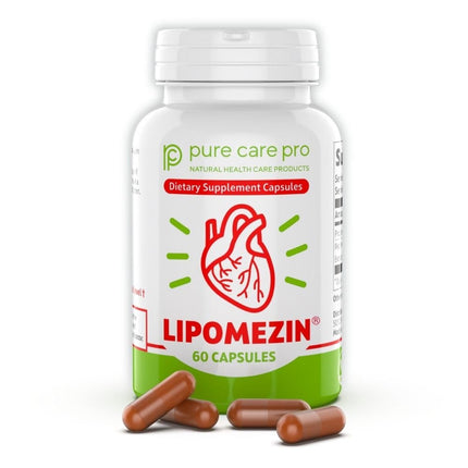LIPOMEZIN Pure Care Pro Synergistic Cholesterol Support Blend: Red Yeast Rice, Policosanol, Grape Seed & Lespedeza – 60 Vegetarian Capsules