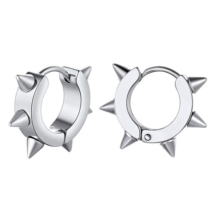 Richsteel Silver Hoop Earrings for Men, Stainless Steel Punk Spike Earrings