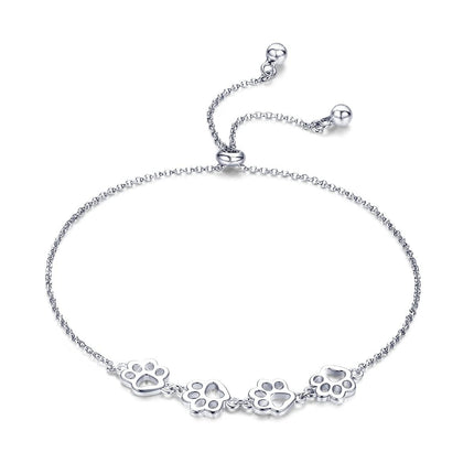 BISAER 925 Sterling Silver Cat Dog Paw Print Charm Bracelet for Women