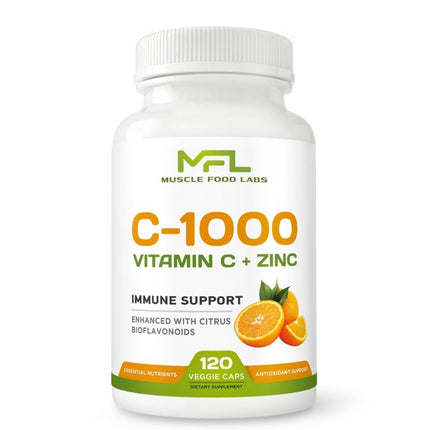 MUSCLE FOOD LABS | Vitamin C + ZINC | C - 1000 | VIT C 1000mg | Zinc 25mg | Citrus Bioflavonoids 25mg | Non-GMO & Gluten Free | 120 Capsules