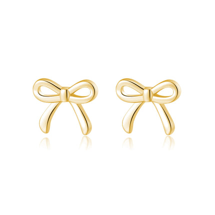 SLUYNZ Solid 925 Sterling Silver Tiny Bow Earrings Stud for Women Teen Girls Small Bowknot post Stud Earrings (B-Gold Plated)