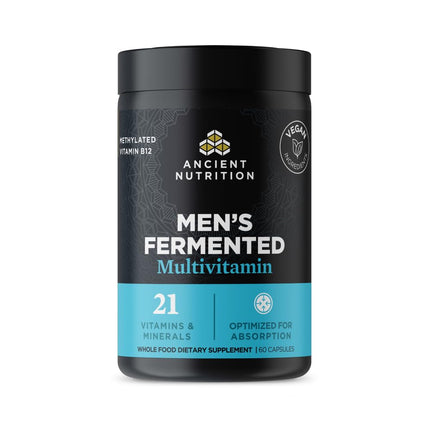 Ancient Nutrition Multivitamin for Men, Men's Fermented Multivitamin with Methylated Vitamin A, C, D, E, K, Zinc & Magnesium, Immune Support, Vegan, 60 Ct