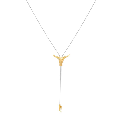 NEPULOY Western Cowgirl Two Tone Bull Head Necklace for Women Rodeo Jewelry