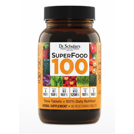 Dr. Schulze's SuperFood 100 - Everyday Superfood Supplement to Support Overall Wellness - Mutivitamin Support for Cellular Nutrition & Energy - Clean Ingredients - Gluten-Free & Dairy-Free - 90 Count