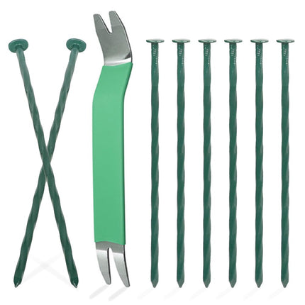 Bakulyor 100 Pack Metal Landscape Stakes, 6 Inch Artificial Turf Spikes, 6 Gauge Large Landscaping Nails, Green Edging Anchoring Staple for Garden Ground Grass Lawn Paver Timber Border Weed Barrier 6"