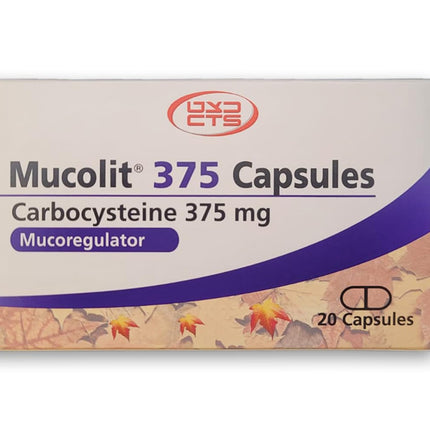 Mucolit 375 Capsules Carbocyteine 375mg, A Mucoregulator that Reduces Mucus Viscosity and Abrasion, for Relief of Respiratory System Disorders, accompanied by Increased phlegm Secretion - Pack of 20