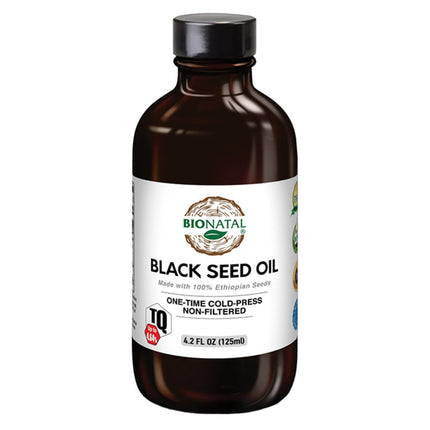 BioNatal Ethiopian Black Seed Oil 4.2oz Glass– Cold Pressed Nigella Sativa Producing Black Cumin Seed Oil, Unrefined & Non-Filtered, High TQ Up to 4.64% – Supports Immune System, Digestion & Joints