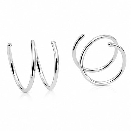 Solid Sterling Silver Double Huggie Hoop Twist Earrings for Single Piercing. Tiny Spiral Huggie Hoop Illusion Earrings. 19 Gauge (1 Pair)