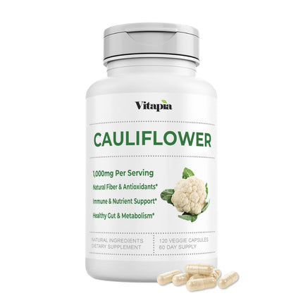 Organic Cauliflower Superfood Veggies Powder Supplement - Natural Sulforaphane, Vitamins, Minerals for Digestion, Energy, Antioxidant Support - 120 Vegetable Capsules, Non-GMO, Gluten-Free