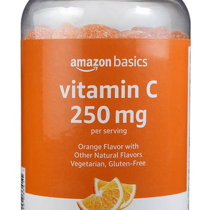 Amazon Basics Vitamin C Gummies, Sour Orange Flavor, 250 mg, 150 Count, Vegetarian, Immune Health Support (Previously Solimo)