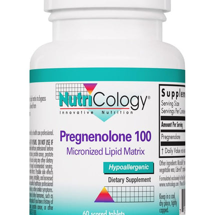 NutriCology Pregnenolone 100 mg - Micronized Hormone Precursor - Stress & Well-Being Support - Enhanced Absorption Formula - 60 Servings - 60 Tablets