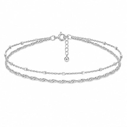 Annika Bella Double Stranded Sterling Silver Bracelet for Women, Dainty Waterproof Chain Bracelet for Women, Teen (Twirl & Satellite Chains)