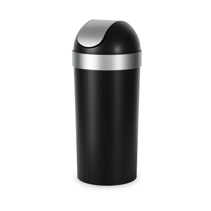 Umbra Venti Kitchen Trash Can, Swing Top Lid, 16 Gallon, Black/Nickel