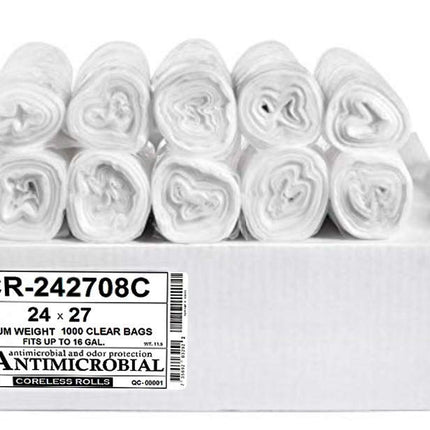 Aluf Plastics High Density Trash Bags, 12 Gallon, 1000 Count, 8 Micron (eq), 24" x 27", Clear, for Bathroom, Office, Industrial, Commercial, Janitorial, Municipal, Recycling
