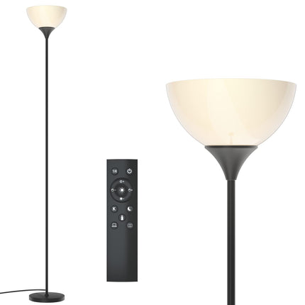 PESRAE Floor Lamp, Remote Control with Stepless Color Temperatures and Brightness, Torchiere lamp for Bedroom, Living Room, Bulb Included (Matte Black)