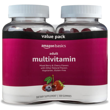 Amazon Basics Adult Multivitamin Gummies, Mixed Berry & Cherry Flavors, 150 Count, 75-Day Supply, Pack of 2 (Previously Solimo)