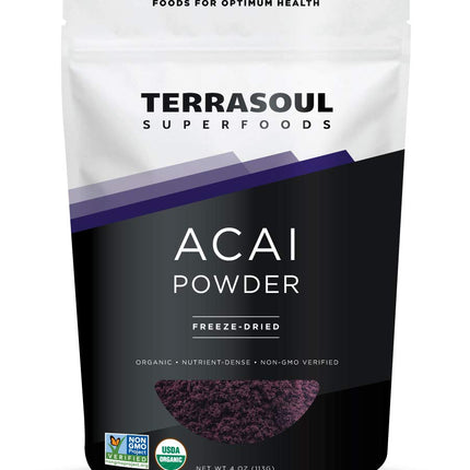 Terrasoul Superfoods Organic Acai Berry Powder, 4 Oz, Freeze-Dried for Freshness, Omega Fats Boost for Smoothie Bowls, and Antioxidant-Packed Superfoods Recipes
