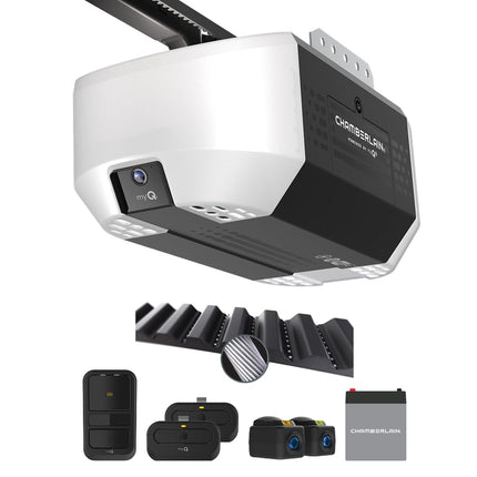 Chamberlain Garage Door Opener 3/4 HP Belt Drive myQ Garage Door Opener with Fixed Camera, Battery Backup, 2‑Bulb LED Lighting