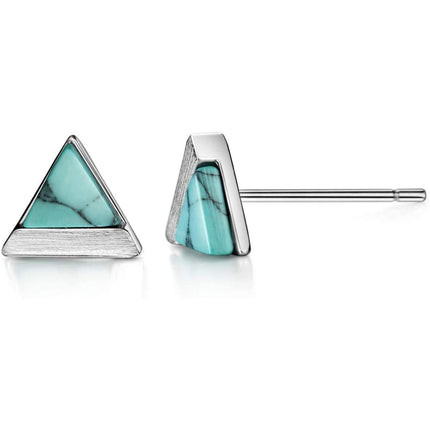 Michooyel Turquoise Stud Earrings for Women 925 Sterling Silver and Handmade Earrings Simple Jewelry Triangle Cut Earring