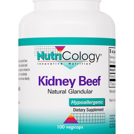 Allergy Research Group NutriCology Kidney Beef - 500 mg Bovine Kidney Glandular Supplement - Freeze-Dried Organ Extract - Renal & Glandular Support - Hypoallergenic - 100 Servings - 100 Vegicaps