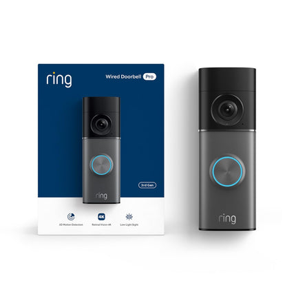 Ring Wired Doorbell Pro (newest model), Home or business security, Retinal 4K with wide-angle video, 10x Enhanced Zoom, and Low-Light Sight, Deep Silver