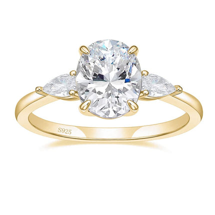 EAMTI 3CT 925 Sterling Silver Engagement Rings 3-Stone Oval Cut Cubic Zirconia CZ Wedding Promise Rings for Her 14K Gold Plated Wedding Bands for Women Size 6