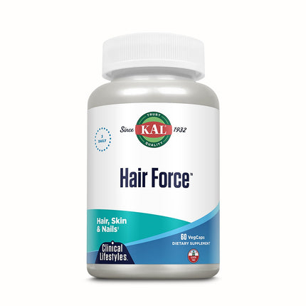 KAL Hair Force Supplement - High Potency Biotin, Hair, Skin, and Nails Vitamins for Women & Men, Contains Vitamins C, E, and B6, Hair Nutrition for Adults - 60 Ct Veg Caps
