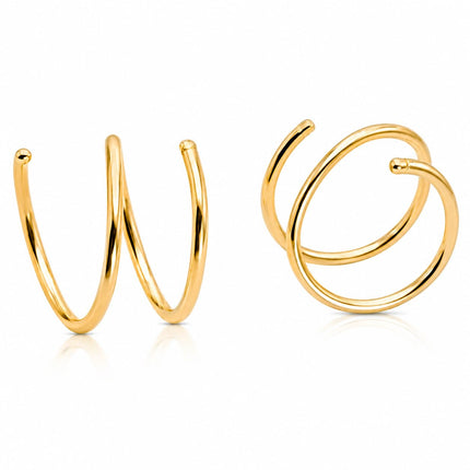 Gold Double Hoop Twist Earrings for Single Piercing. Tiny Spiral Huggie Hoop Illusion Earrings. 19 Gauge (1 Pair)