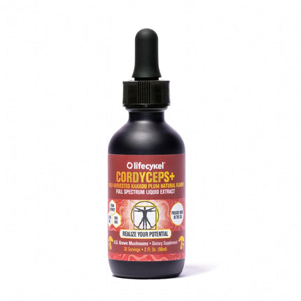 Lifecykel Cordyceps Mushroom Extract w/Kakadu Plum- Natural Energy Supplement for Fatigue & Stamina- Mycelium Vitamin C Antioxidants Non-GMO Organic Mushrooms Made in US, 2 Fl oz (Packaging May Vary)
